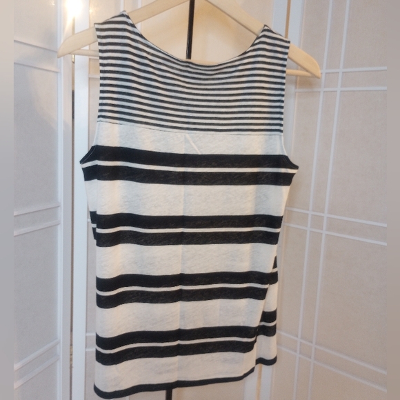 ANN TAYLOR Factory Women's Tank Tunic Front Pocket Stripes Black Grey New Medium - Picture 7 of 12